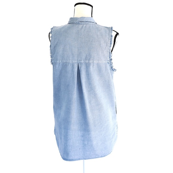 Free People Collared Linen Blend tunic Blue Sz M - Picture 4 of 7